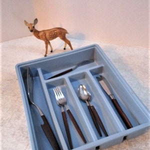 CHOICE Perforated or Solid BLUE Extra Large Vintage Drawer Organizer Silverware Cutlery Flatware Tray Holder Plastic Divider Kitchen