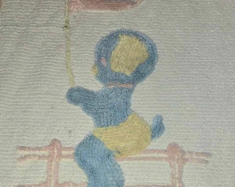 Vintage Chenille Baby Blanket: Pastel Puppy Bear Crib Bedspread (38x64)