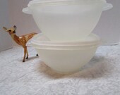 2 Vintage Tupperware Nesting Bowls, 2 Quart Serve Store Space Saving Set, Opaque w Servalier Thumb Press and Seal Lids, Picnic Potluck