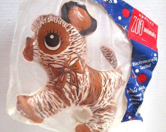 Vintage Mousley Zoo Animals Toy, Stripes Dog Tiger Washable Floating Stuffed Animal, NIB, New Old Never Opened, Original packaging