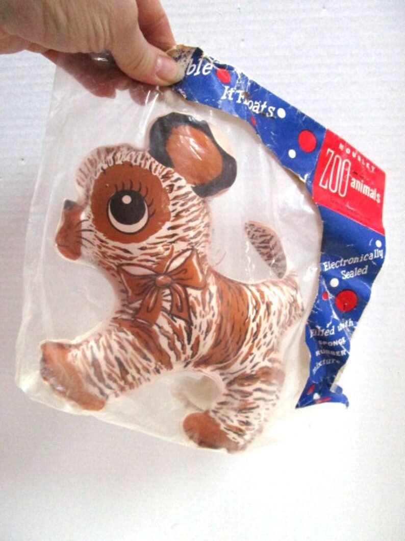 New Old Never Opened Stripes Dog Tiger Washable Floating Stuffed Animal Original packaging Vintage Mousley Zoo Animals Toy NIB