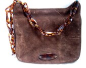 RESERVE Vintage Morris Moskovitz Suede Handbag, Tortoiseshell Chain Handle 60s retro, Genuine Leather, Fall Fun, Designer Bag, Hippie Groovy