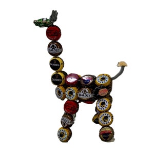 Vintage Beer Bottle Cap Giraffe, Handmade Kenya Folk Art, Primitive Upcycle, Funky Retro Colorful Guinnes Tusker Beer Man Cave image 1