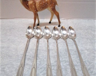 Set of 6 Vintage Iced Tea Spoons, Oneida Community Plate, Adam Pattern, Silverplate, Sweet Tea Teaspoons Silverware Ice Cream Soda / Sundaes