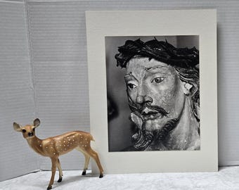 Vintage Matted Photograph of Jesus de Matozinhos Wood Carving, Sculpture UNESCO World Heritage Site Brazil
