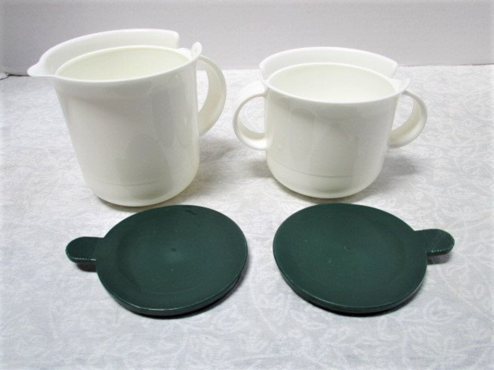 Vintage Tupperware Cream Sugar Bowl Set White W/ Green Etsy