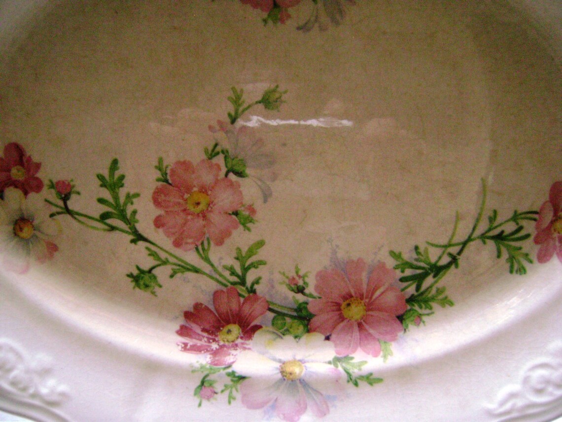 Vintage Pink Floral Platter Pink Shabby Chic Cottage Decor Etsy
