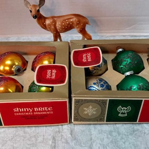 CHOICE BOX of 9 Vintage Coby Ornaments w/ Stencil Glitter, Christmas Tree Retro Decor, USA Made, Grandma's Attic Treasures, Butterfly, Grape image 9