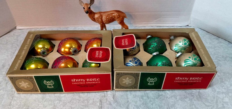 CHOICE BOX of 9 Vintage Coby Ornaments w/ Stencil Glitter, Christmas Tree Retro Decor, USA Made, Grandma's Attic Treasures, Butterfly, Grape image 9