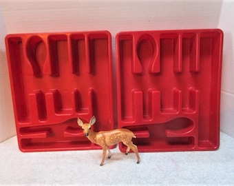 ONE Extra Large Vintage Silverware Divided Tray, Drawer Organizer, Dark Red, Compartments, Flatware Holder, United Plastics, Soft Plastic