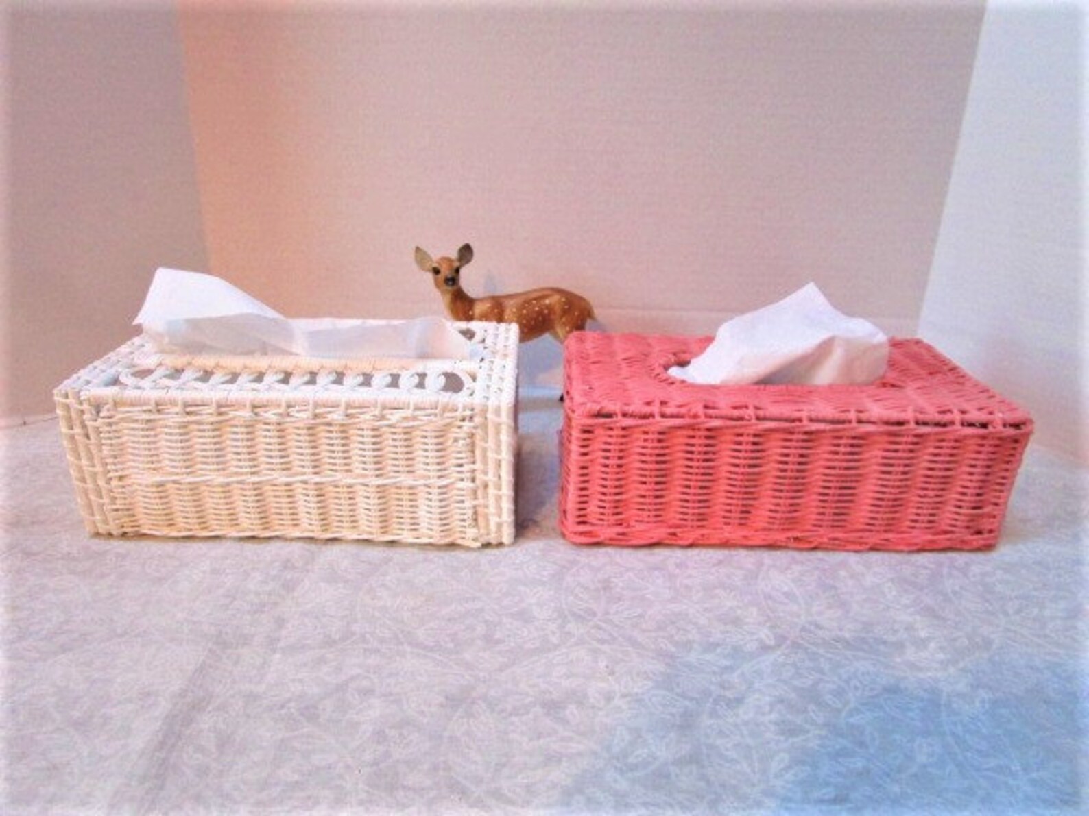 CHOICE Vintage Tissue Box Cover Pink Wicker Boudoir Vanity / Etsy