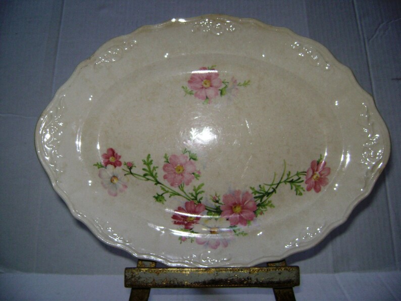 Vintage Pink Floral Platter Pink Shabby Chic Cottage Decor Etsy