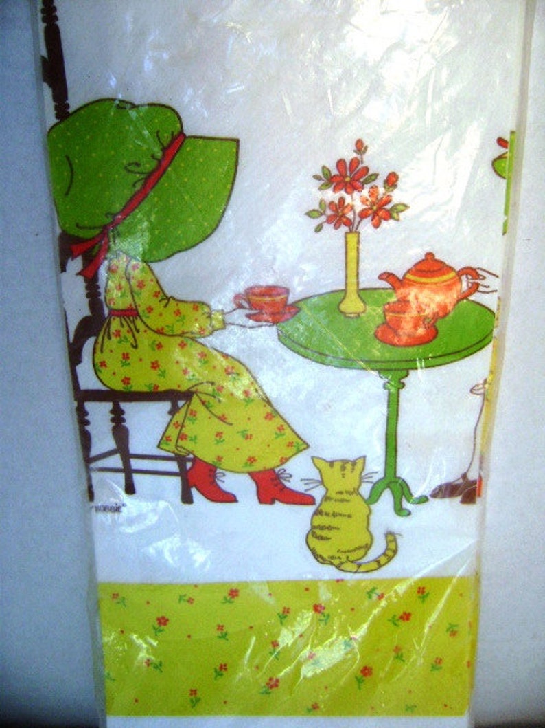 Vintage Tablecloth Holly Hobbie, Paper, American Greetings USA, Tea Party Bonnet Girls, Aprons, Cat, Papercraft Supply, Collage Scrapbooking image 1