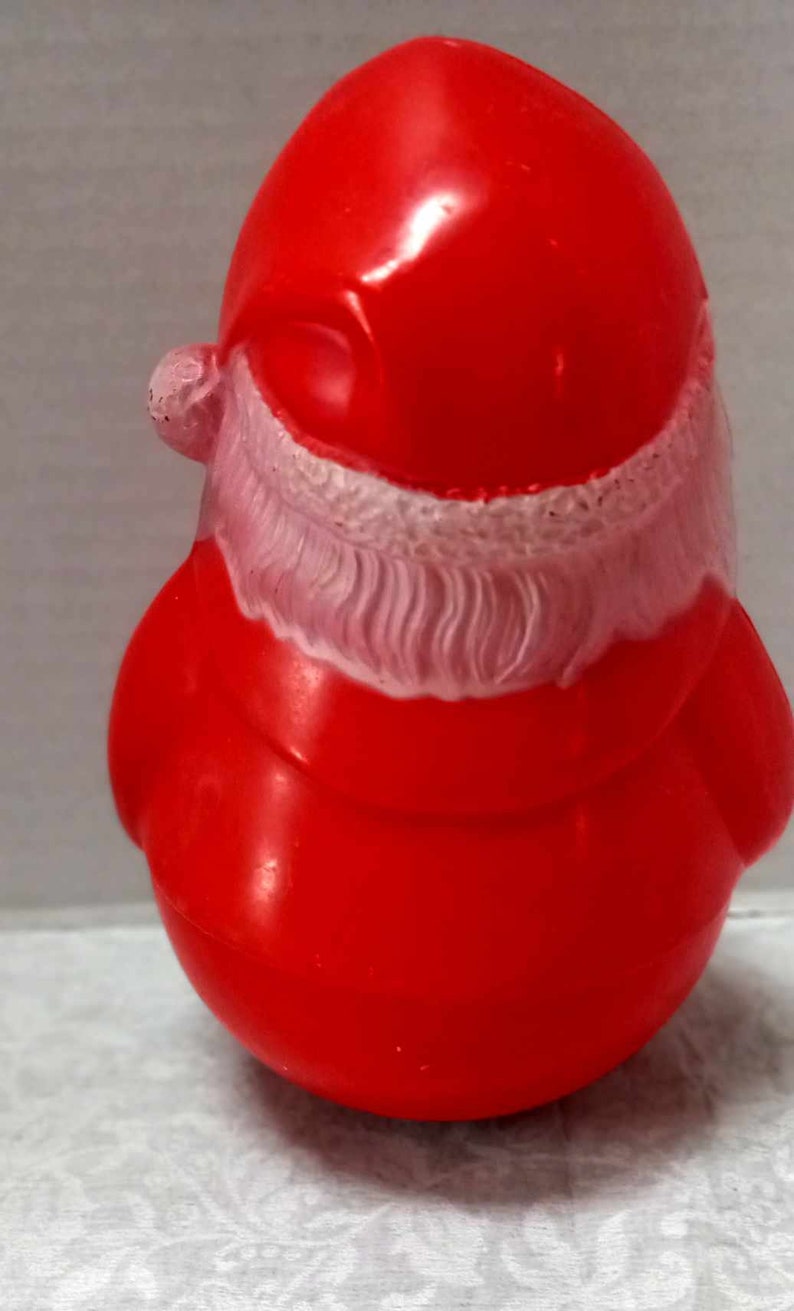 Vintage Santa, Roly Poly Bell Ringer, Chiming, Cheerful Face, Rosy Cheeks, Holiday Vignette, Hard Plastic, Gold Bell, Retro Decoration image 7