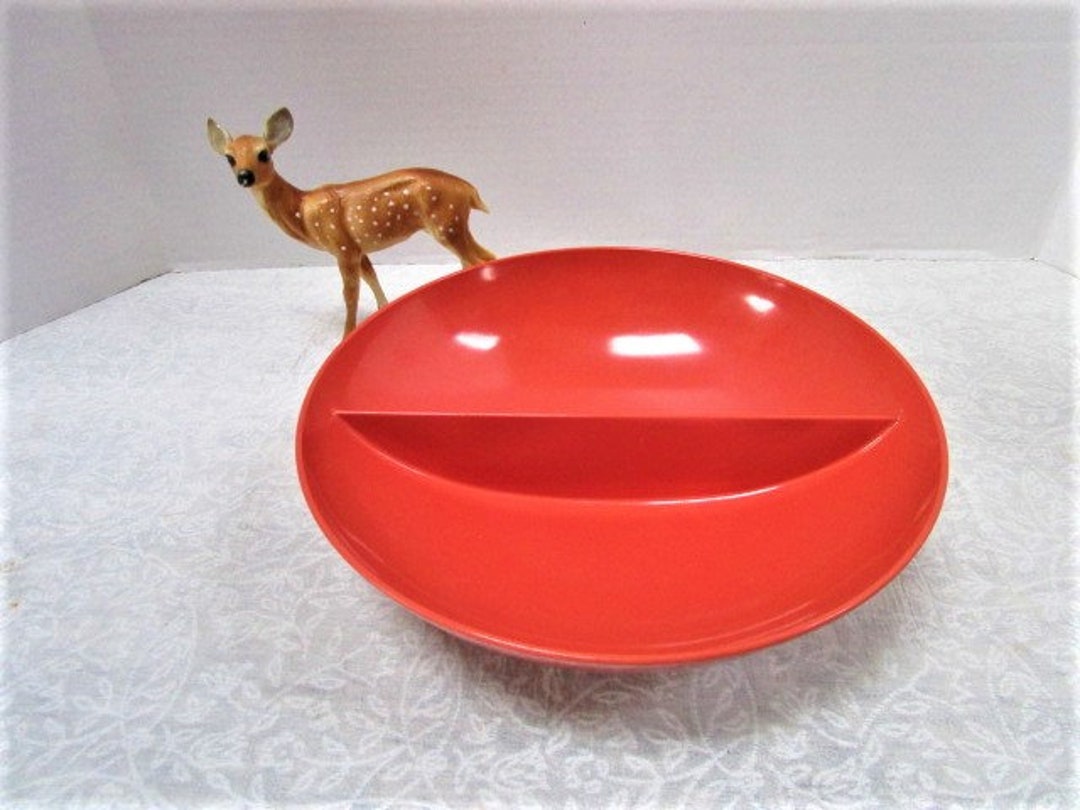 Large Vintage Melmac Divided Serving Bowl, Terra Cotta MCM, Vegetable