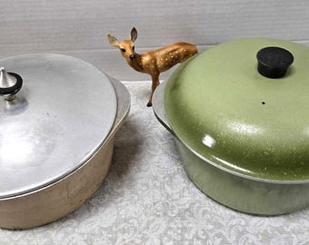 Vintage Club Aluminum Dutch Oven: Green or Beige Soup Pot, 3.5 Quart