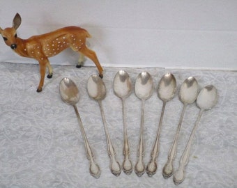 Set of 7 Vintage Iced Tea Spoons, Wm Rogers Eagle & Star, Silverplate, Sweet Tea Teaspoons Silverware Ice Cream Soda / Sundaes, 6 w/ a spare