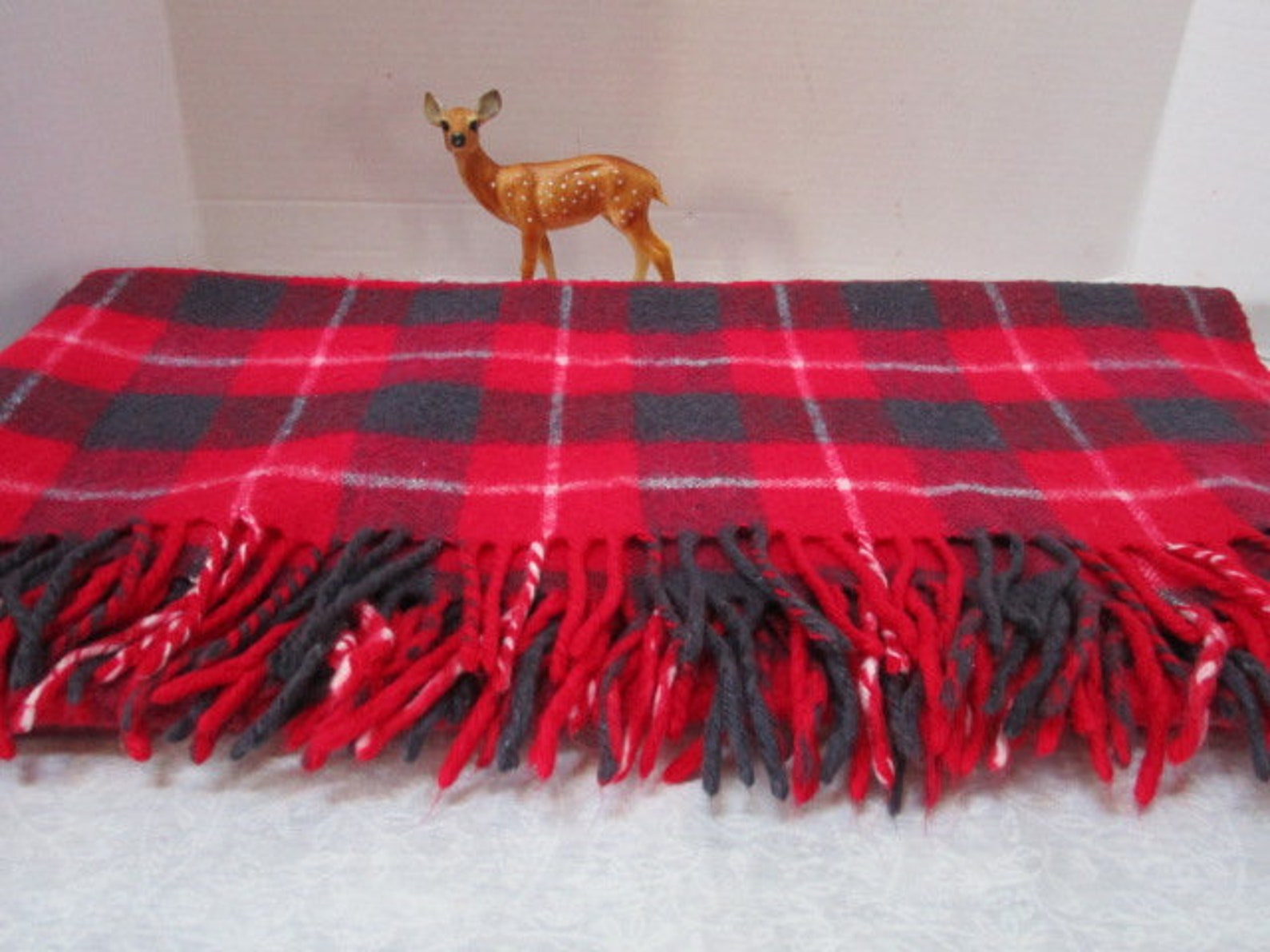 Vintage Soft Plaid Wool Stadium Blanket Red Chatham Mills Etsy