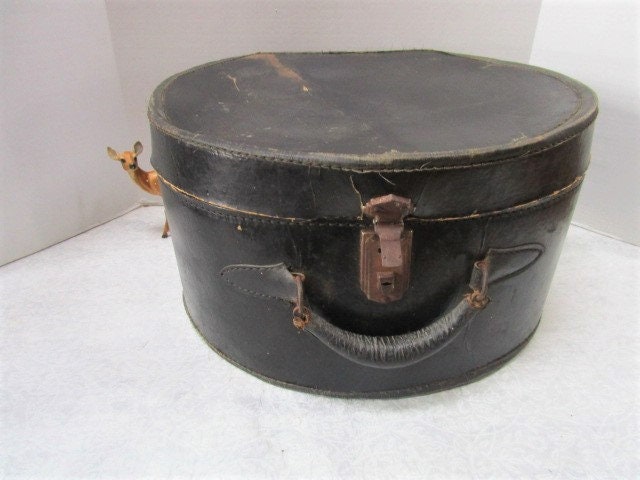 Vintage Round Train Case Travel Hat Box Antique Luggage