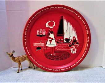Vintage Marcelline Stoyke Metal Tray: MCM Chef Barbecue Serving Tray