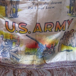 CHOICE Vintage Pillow Sham Souvenir Sister OR Sweetheart, Cover w/ Fringe, Military Army Souvenir, Sentimental Poem, Statue of Liberty Flag zdjęcie 8