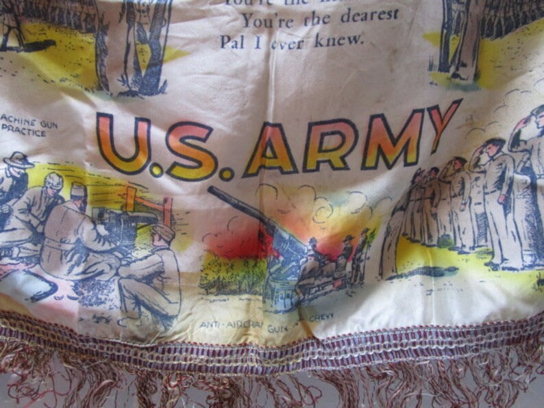 CHOICE Vintage Pillow Sham Souvenir Sister OR Sweetheart, Cover w/ Fringe, Military Army Souvenir, Sentimental Poem, Statue of Liberty Flag zdjęcie 8