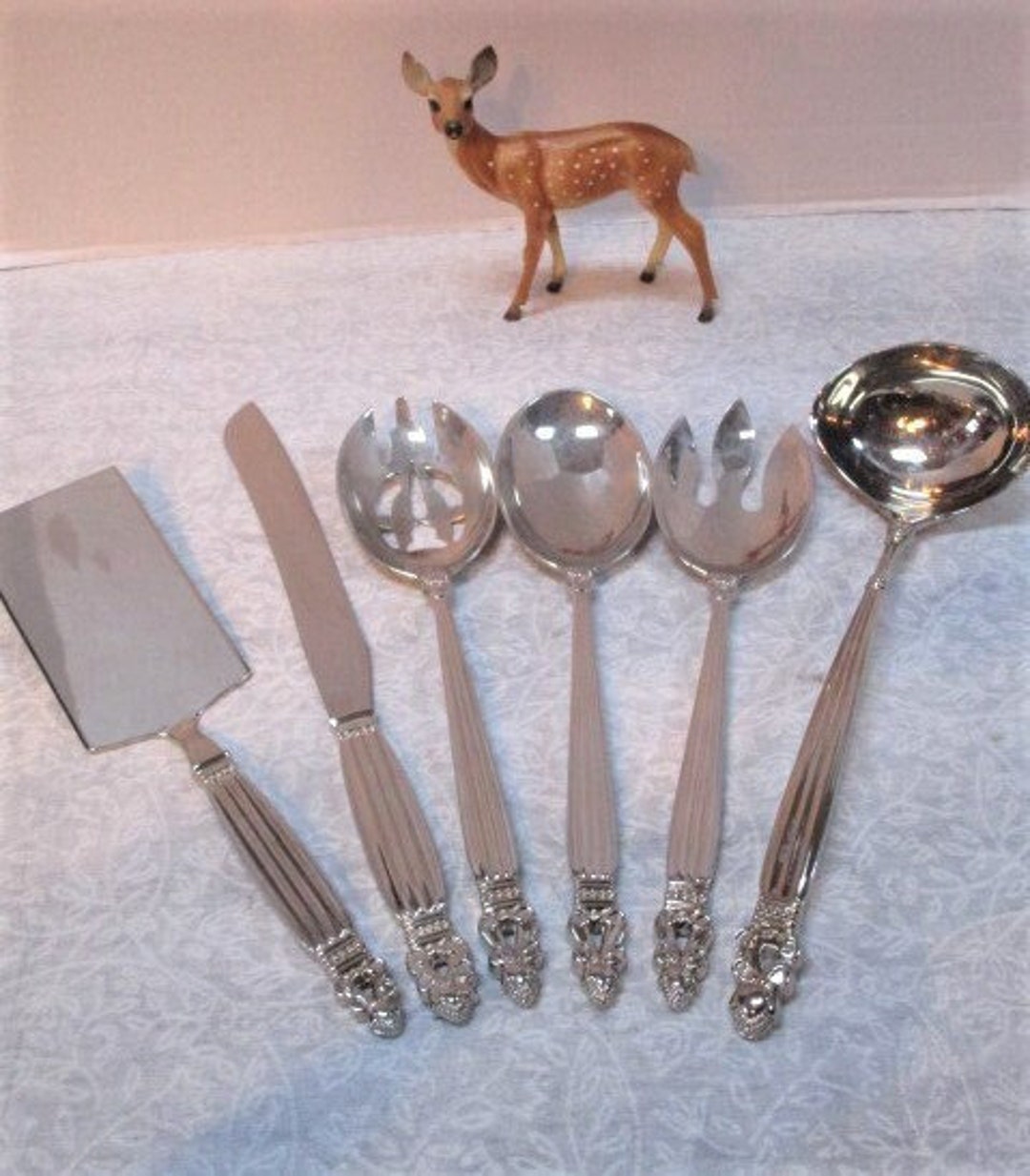 GODINGER Vintage Silverplate Line Flatware Set of 6 Large Heavy Serving