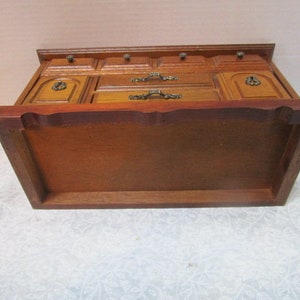 Beautiful Vintage Wood Chest Jewelry Box, Flip Up Lid w/ Mirror, 2 Pull Out Drawers, 2 Tip Out Ring Compartments, Boudoir, Dresser Organizer image 10