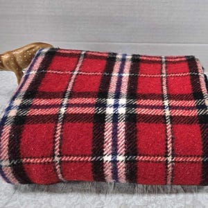 Vintage Faribo Wool Blanket: Red Black Plaid Stadium Blanket