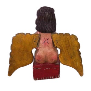 Grand ange sculpté d'art populaire mexicain, sculpture sur bois faite à la main, art religieux de Guerrero, pays rustique naturel traditionnel catholique chic chic image 3