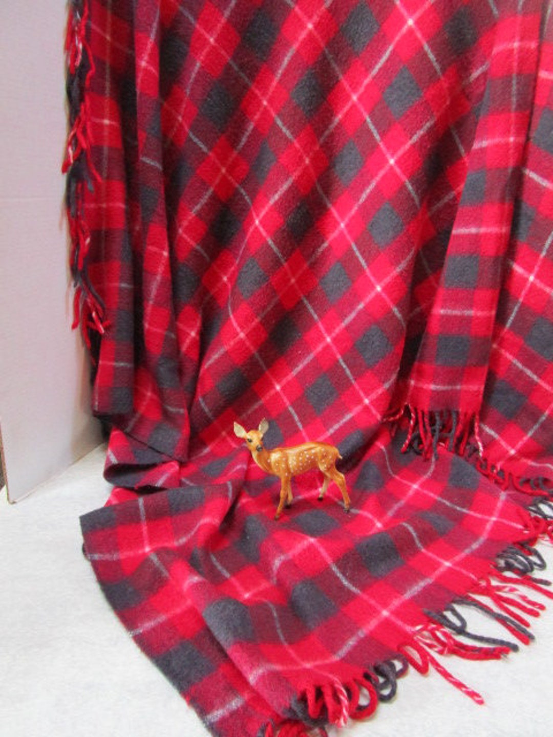 Vintage Soft Plaid Wool Stadium Blanket Red Chatham Mills Etsy