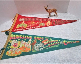 CHOICE Ringling Brothers Barnum & Bailey Circus Extra Large Vintage Souvenir Pennant, Greatest Show on Earth, Centennial Felt Flag, Elephant