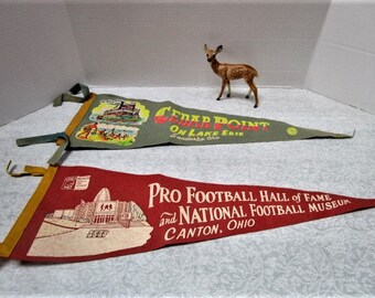 CHOICE Vintage Pennant Ohio Cedar Point OR Football Hall of Fame, Flag Souvenir, Family Vacation Tourist Trip, Felt, Upcycle Craft Supply