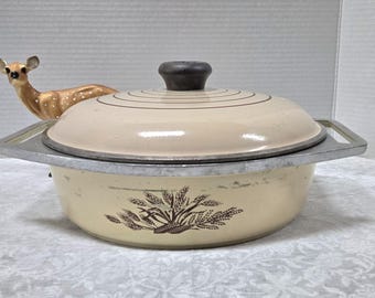 Vintage Club Casserole Pan w/ Lid, Wheat & Corn Motif, Roaster