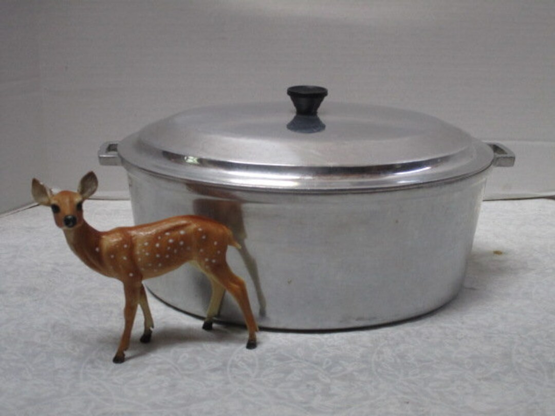 2 Piece Miracle Maid Cookware Cast Aluminum OVAL Pot Dutch Oven W/ Original Lid, Sunday Roast