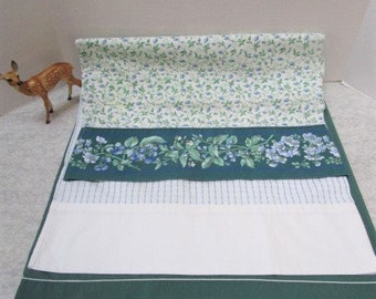 3 Complimentary Pillowcases, Floral Berry / Plaid / Solid, Blue Green Teal White, VINTAGE, Soft, Shabby Country Cottage Chic, Upcycle Supply
