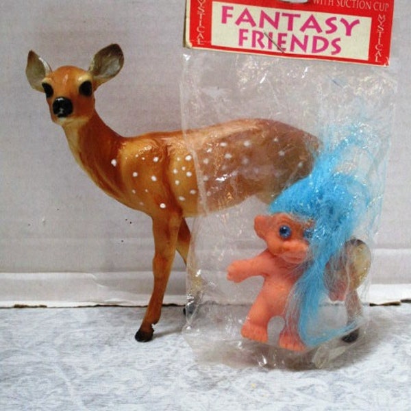 New in Package Vintage Troll, Fantasy Friend Mystical, Artmark, Chicago, Miniature w/ Suction Cup, Token Toy Mirror Dangler, Blue Hair NOS