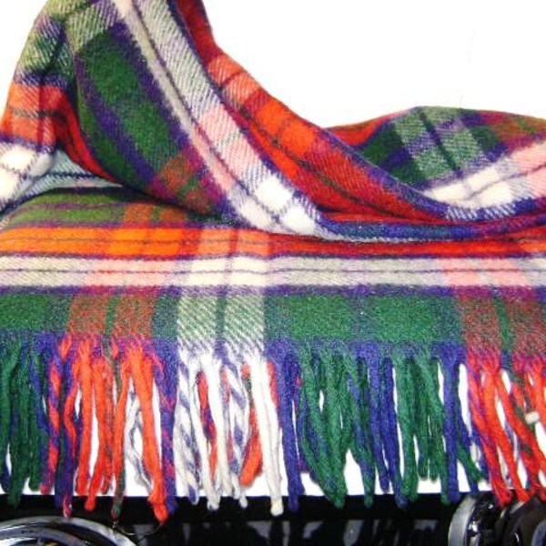 REDUCED Vintage Plaid Wool Stadium Blanket, Camp Cabin Decor Tartan Green + Red Horner All Wool Classic Warmth USA College Football Tailgate