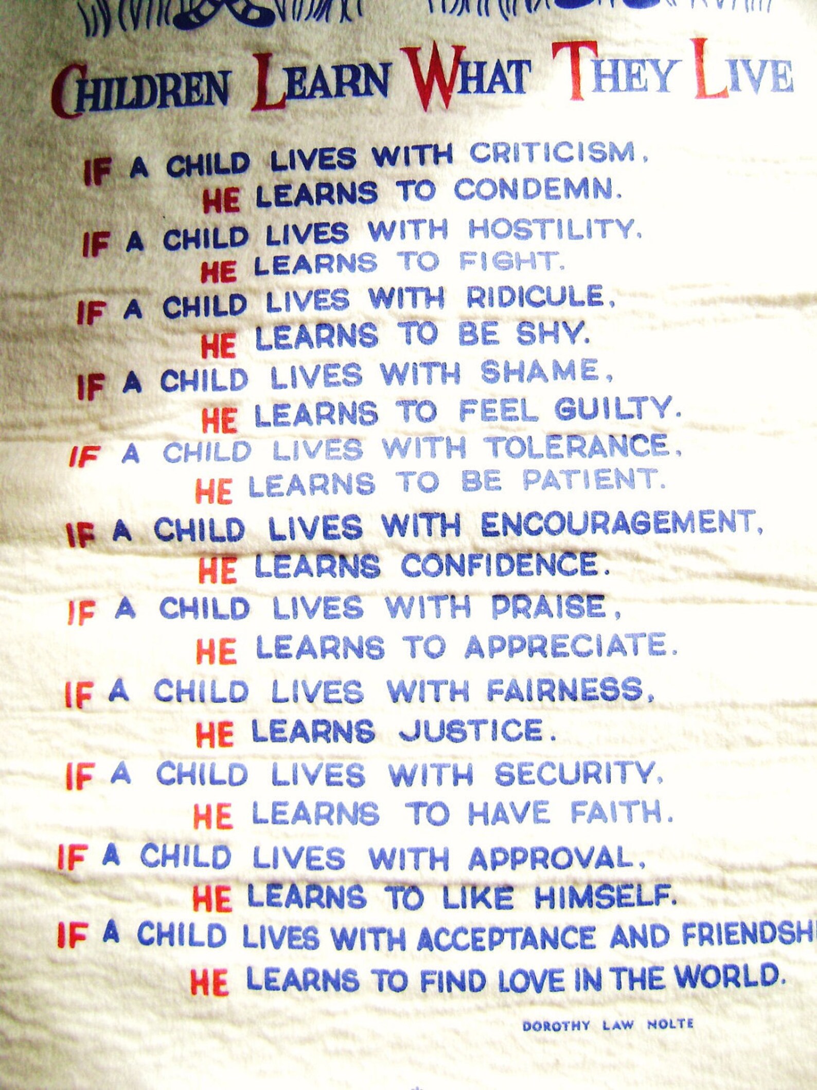 Poster Children Learn What They Live Felt Banner Dorothy | Etsy