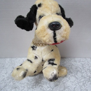 Vintage Dog Plush Toy, Stuffed Animal, Child's Security Well Worn Lovey, w/ Black Spots + Floppy Ears, Beagle Hound, Similar to Snoopy