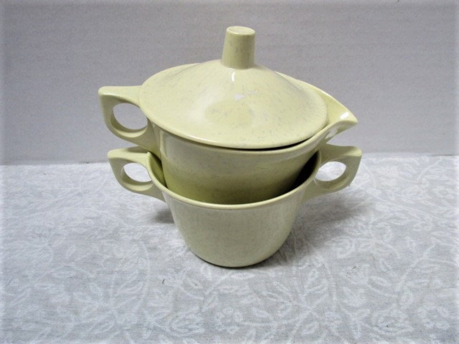 Vintage Cream and Sugar Serving Set Pastel Yellow Grey Etsy