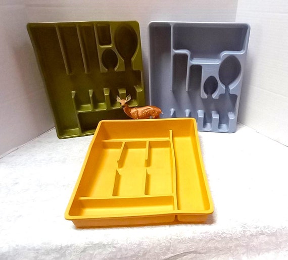 Choice Extra Large Divided Flatware Tray, GOLD, GREEN, or ORANGE Rubbermaid  / Bee Plastics Silverware Cutlery Drawer Organizer, Vintage 