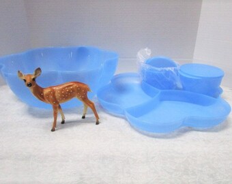 YOUR CHOICE Vintage Tupperware Salad Bar / Chip and Dip, 6 Piece Set: Ocean Blue OR Sapphire Blue