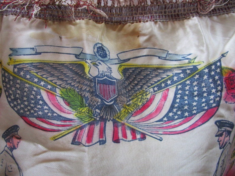 CHOICE Vintage Pillow Sham Souvenir Sister OR Sweetheart, Cover w/ Fringe, Military Army Souvenir, Sentimental Poem, Statue of Liberty Flag zdjęcie 9