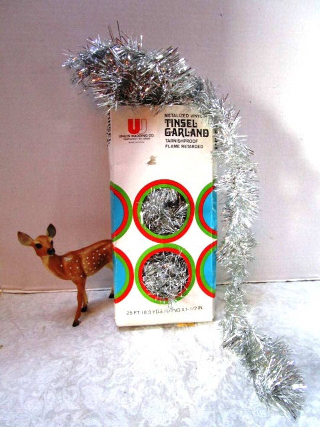 Vintage Tinsel Garland Silver Made in USA Original Box Etsy