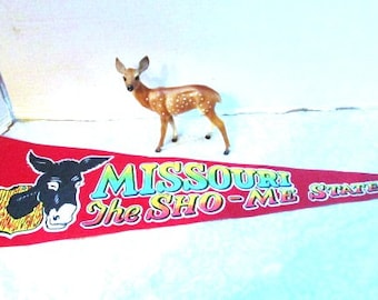 Large Vintage Pennant Souvenir Missouri Sho-Me State, Donkey, Travel Tourist Trip, Upcycle Craft Family Vacation Canvas Flag Show Me State