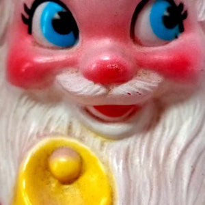 Vintage Santa, Roly Poly Bell Ringer, Chiming, Cheerful Face, Rosy Cheeks, Holiday Vignette, Hard Plastic, Gold Bell, Retro Decoration image 2