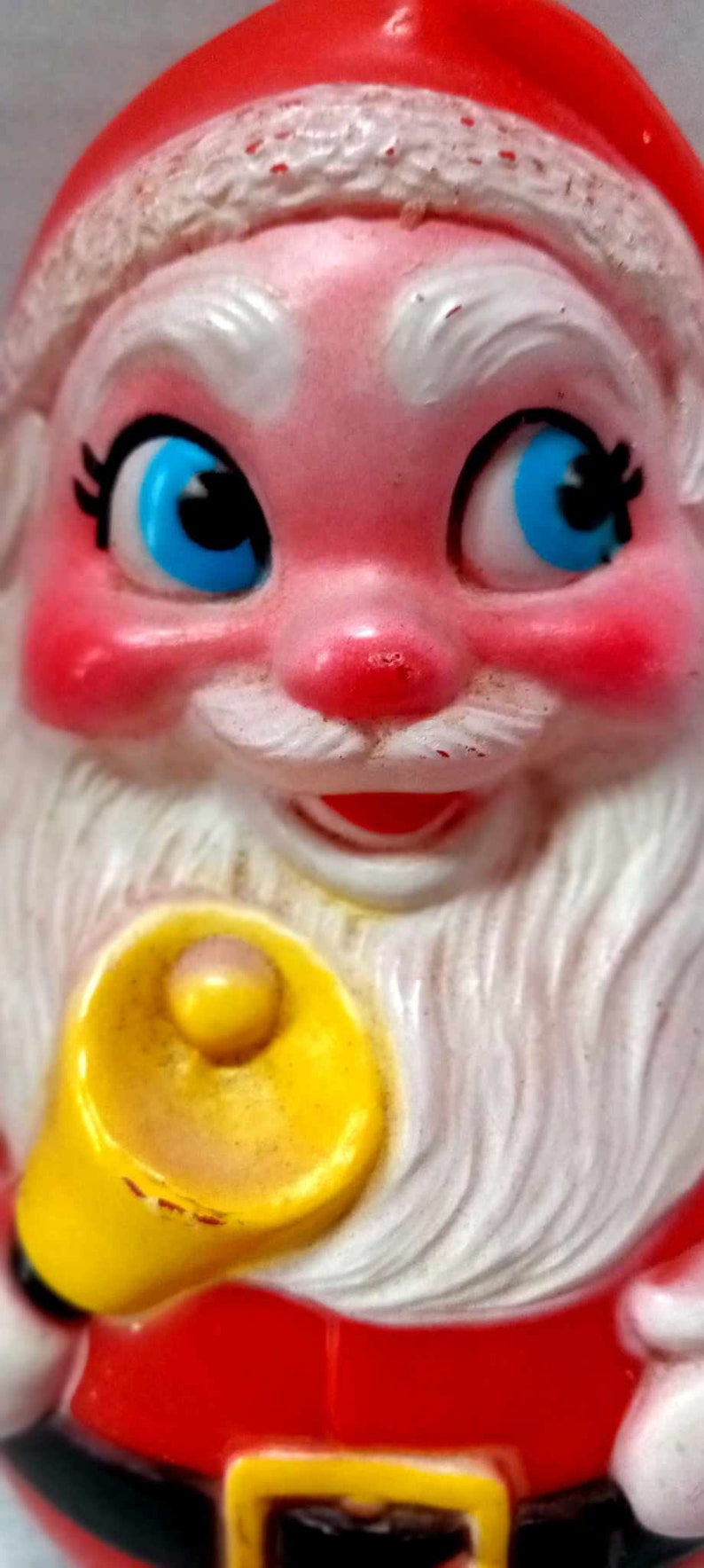 Vintage Santa, Roly Poly Bell Ringer, Chiming, Cheerful Face, Rosy Cheeks, Holiday Vignette, Hard Plastic, Gold Bell, Retro Decoration image 2