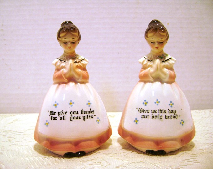 Vintage Salt and Pepper Shakers Prayer Lady Thanksgiving Etsy