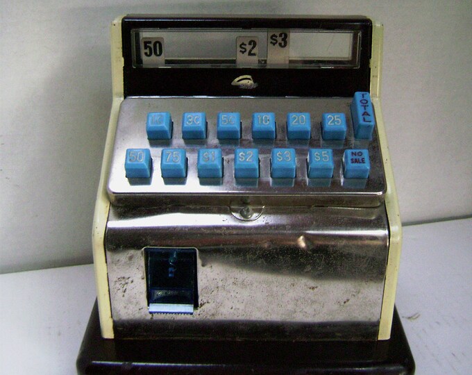 Vintage Toy Cash Register Sleek and Shiny Stainless Blue Etsy